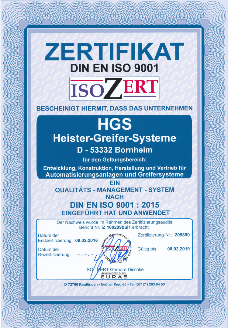 ISO Zertifikat HGS